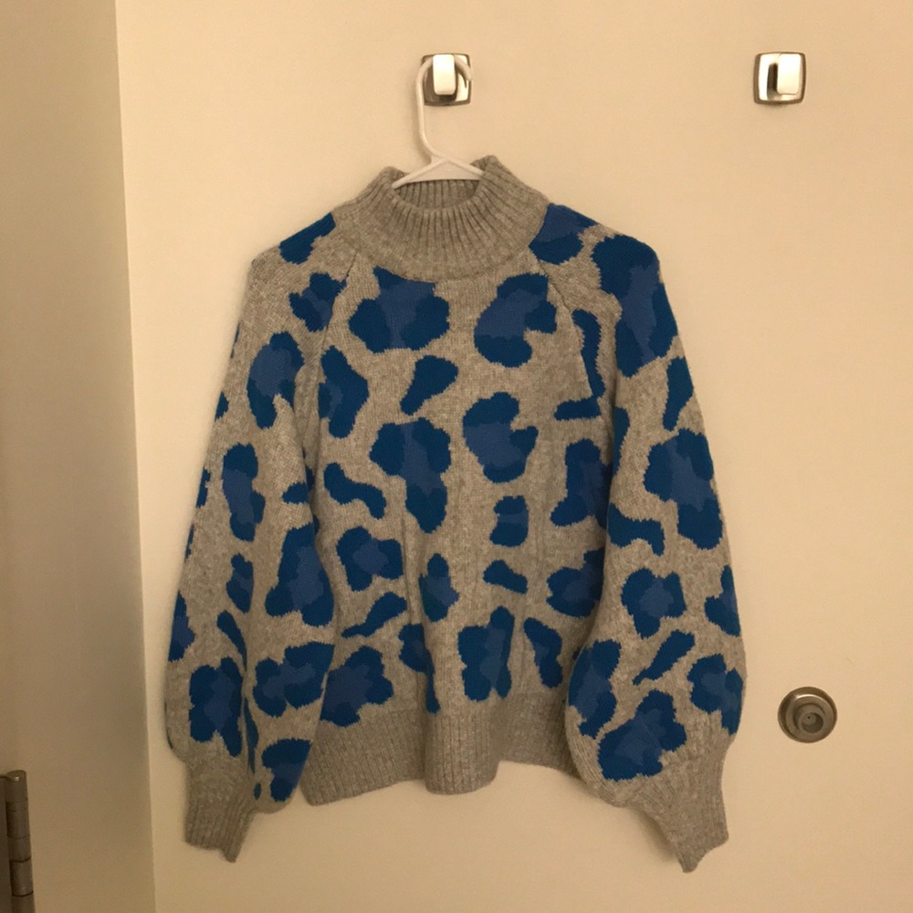 Grey and blue knit sweater